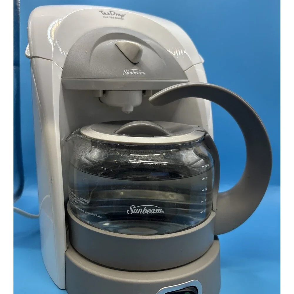 Sunbeam Tea Drop Hot Maker White Gray 28 oz Teapot Brewer Electric Kettle